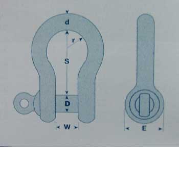 10mm Bow shackle, stainless steel