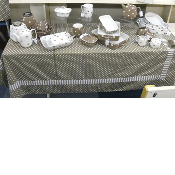 Large Table Cloth- Brown With Polka Dots And Stripes