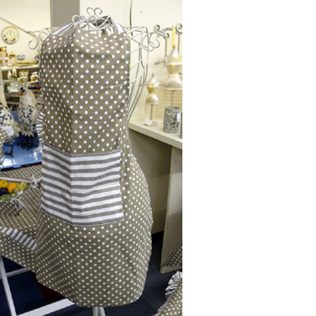 Apron- Brown With Polka Dots And Striped Pocket