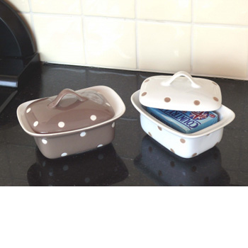 Butterdish- Brown With Polka Dots