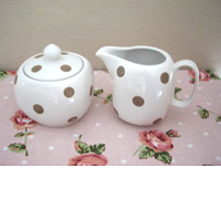 Sugar Bowl And Jug Set- White With Brown Spots