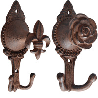 Pair Of Shabby Chic Cast iron Hooks- Rose Design