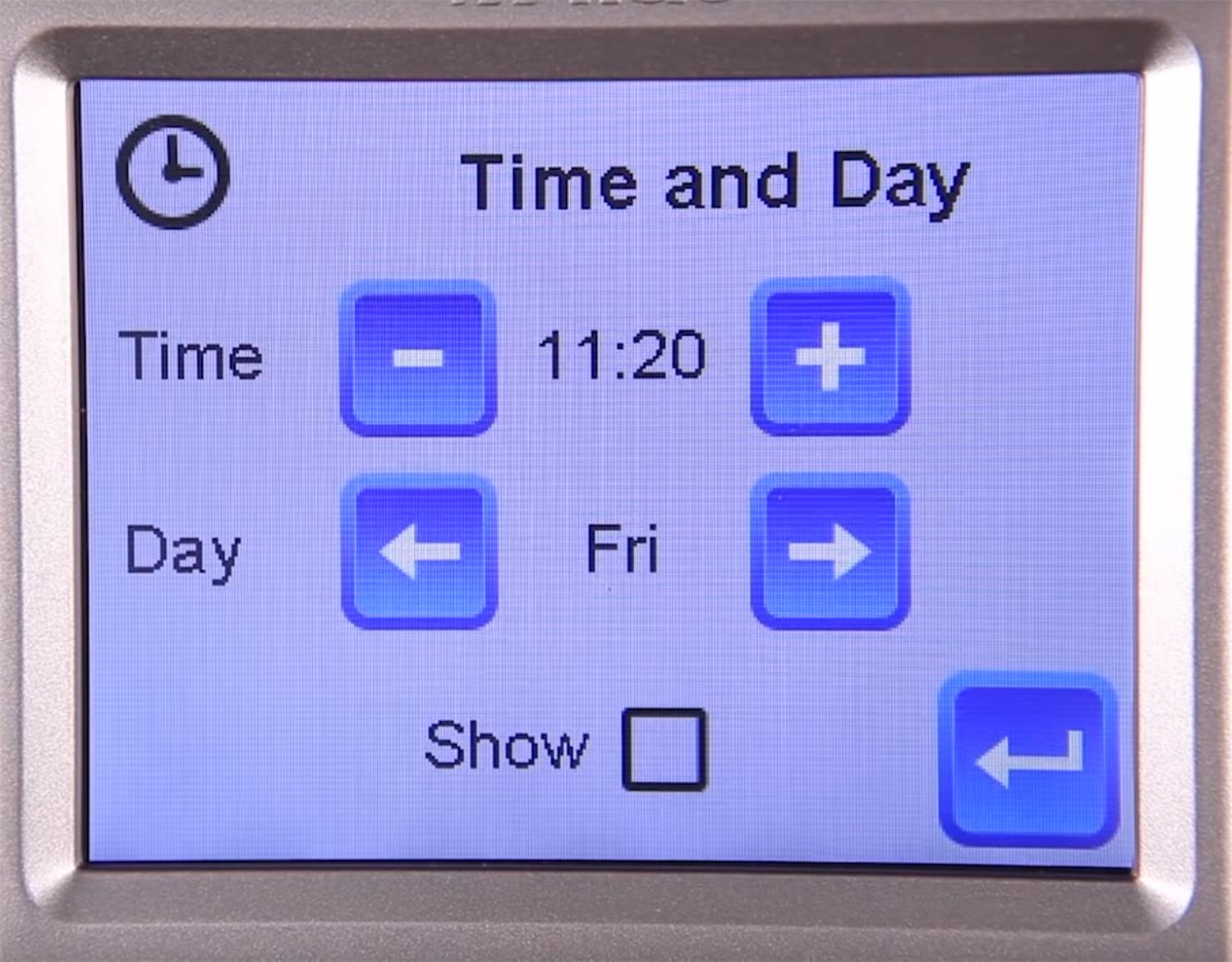 Alde 3020 Control panel- setting the time and day.