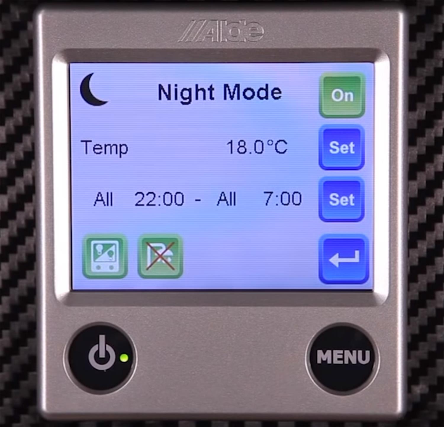 Alde 3020 Control panel, setting the night time functions.