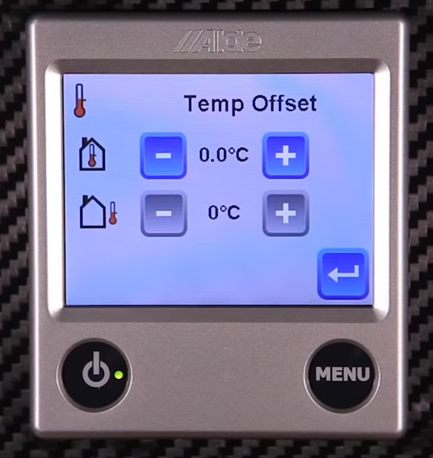 Alde 3020 Control panel on offset temperature screen.