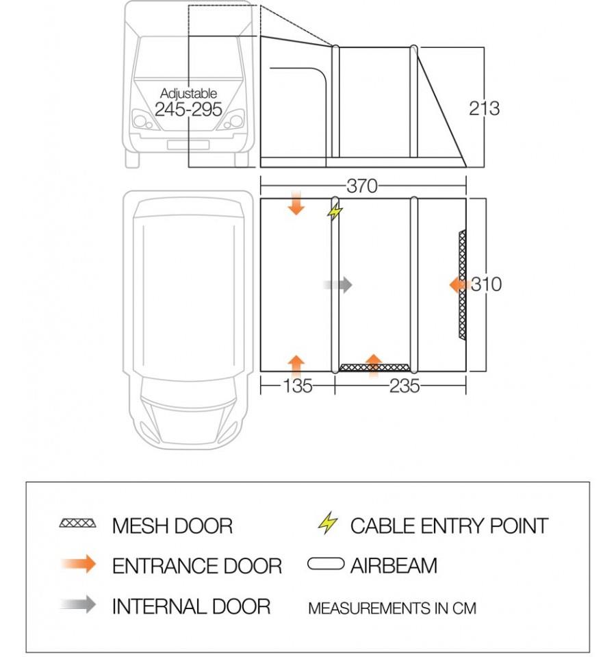 Vango Kela V High vehicle Awning Dimensions