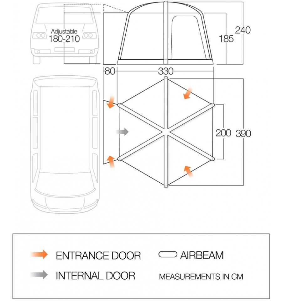 Vango Hexaway II Low vehicle Awning Dimensions