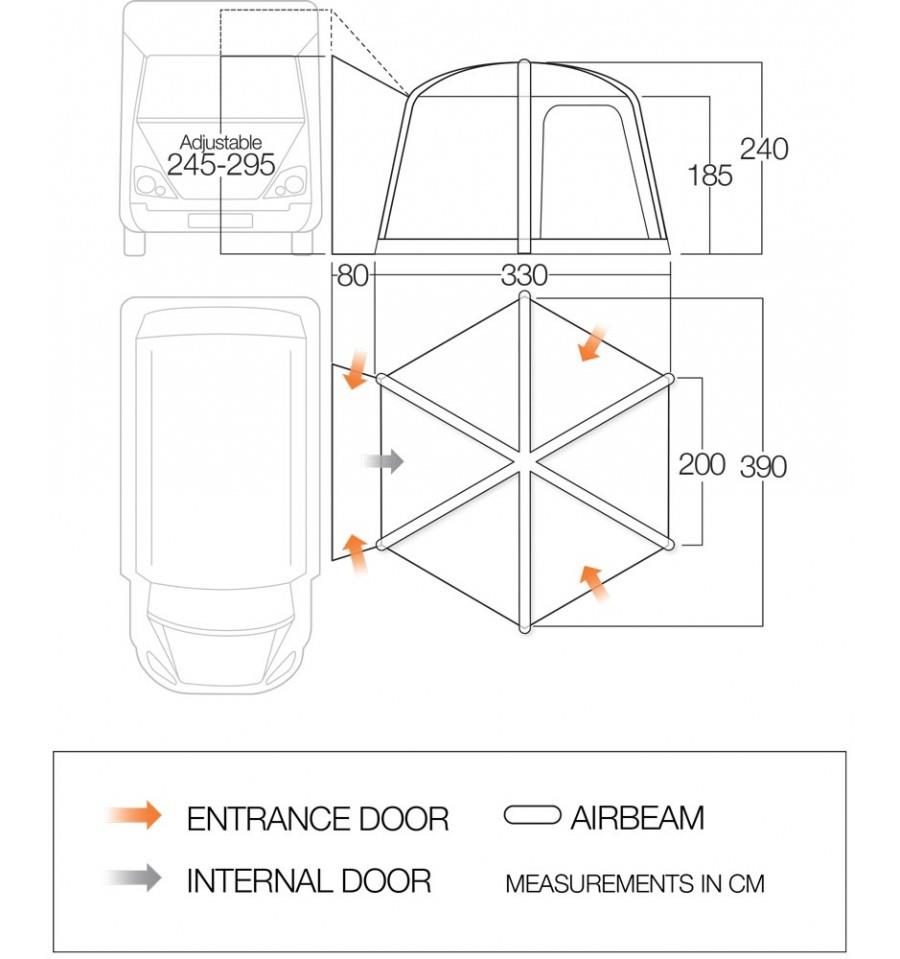 Vango Hexaway II vehicle Awning Dimensions