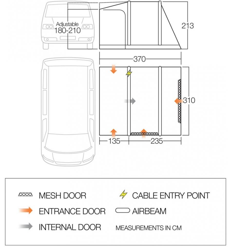 Vango Kela V Low vehicle Awning Dimensions