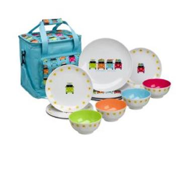Camper Smiles 12 pc Melamine Dinner Set with 16ltr cool bag