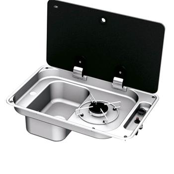 CAN 1 Burner Sink Combi Unit c/w Glass Lid ~~~ Piezo Ign (Left Handed)