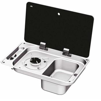 CAN 1 Burner Sink Combi Unit c/w Glass Lid ~~~ Piezo Ign (Right Handed)