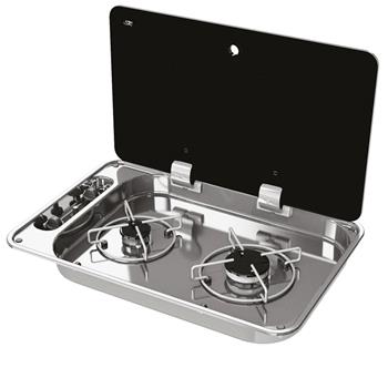 CAN Hoodiny Hob Unit 530 x 340mm (Glass Lid / 2 Burners / 12V)