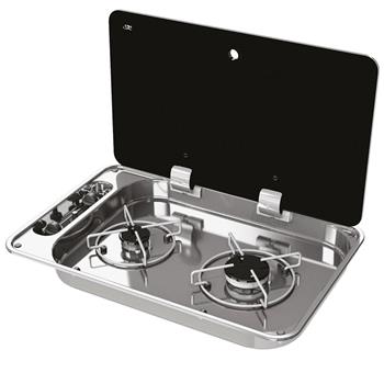 CAN Hoodiny Hob Unit 530 x 340mm (Glass Lid / 2 Burners / Piezo)