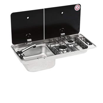 CAN Randi Hob ~~~ LH Sink 716 x 340mm (Double Glass Lid / 2 Burners / Piezo)