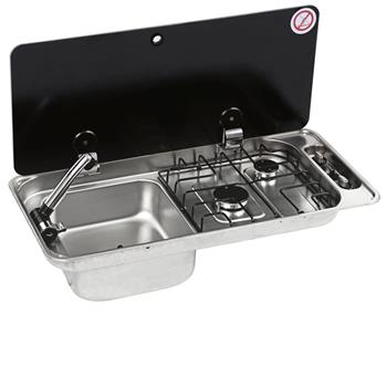CAN Randi Hob ~~~ LH Sink 716 x 340mm (Single Glass Lid / 2 Burners / Piezo)