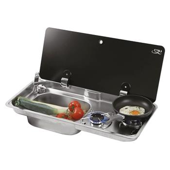 CAN Randi Hob ~~~ LH Sink Unit 765 x 355mm (Single Glass Lid / 2 Burners / Piezo)
