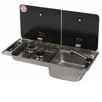 CAN Randi Hob ~~~ RH Sink 716 x 340mm (Double Glass Lid / 2 Burners / Piezo)