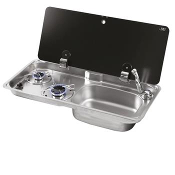 CAN Randi Hob ~~~ RH Sink Unit 765 x 355mm (Single Glass Lid / 2 Burners / Piezo)