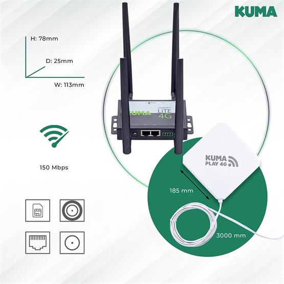 Kuma Connect Play 4G to Wifi Router & Indoor Suction Mount Antenna