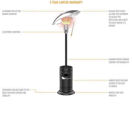 Sahara 13kW Heat Focus Patio Heater (Charcoal) Patio Heaters and