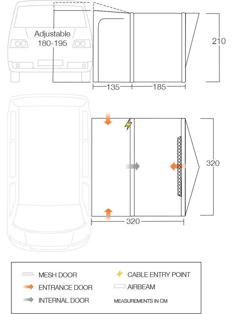 The Vango Tolga VW driveaway awning floorplan.