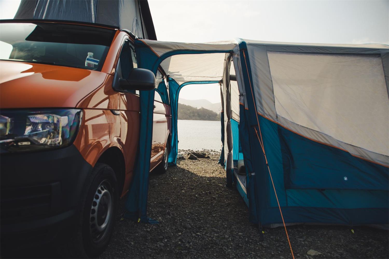 A spacious tunnel in the Vango Tolga driveaway VW awning.