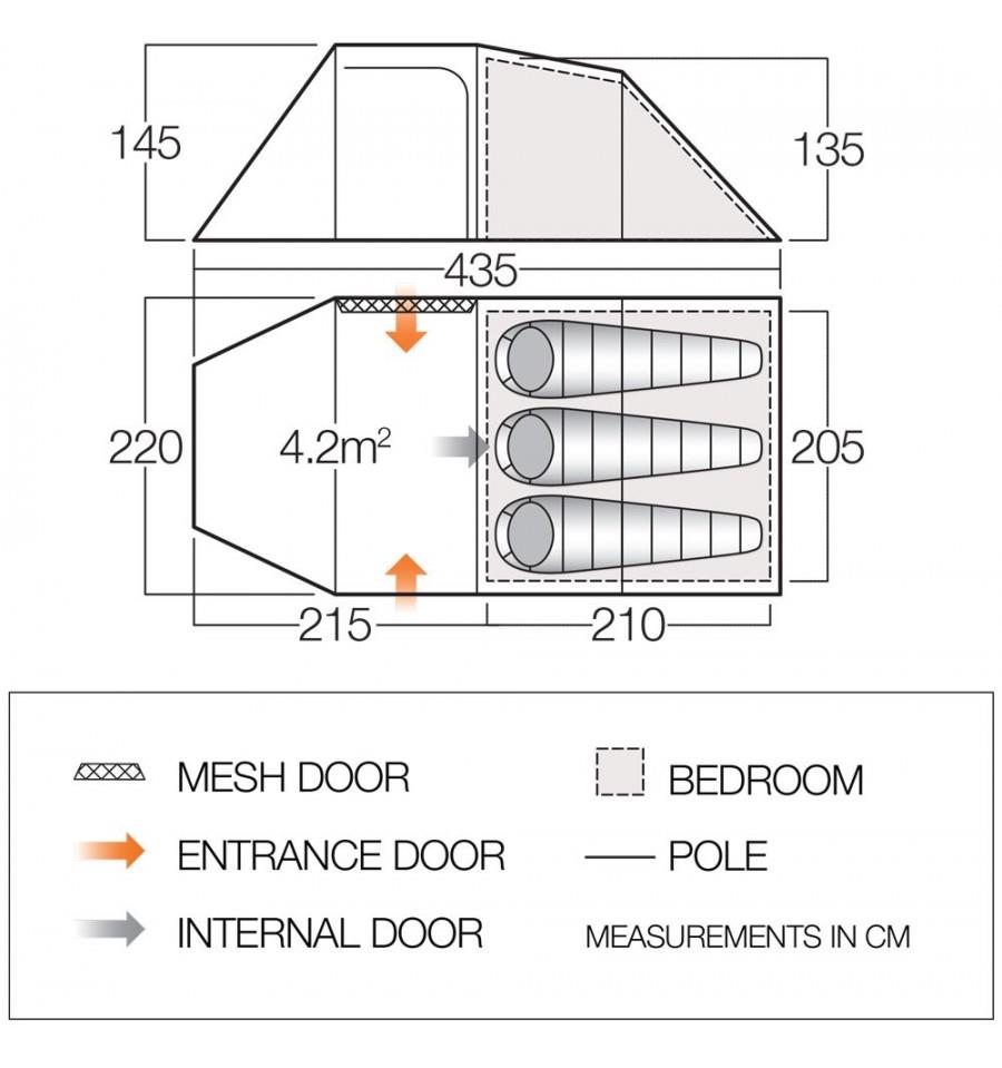 Vango Beta 350XL Dimensions