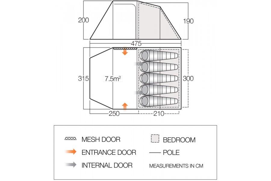 Vango Beta 550XL Dimensions
