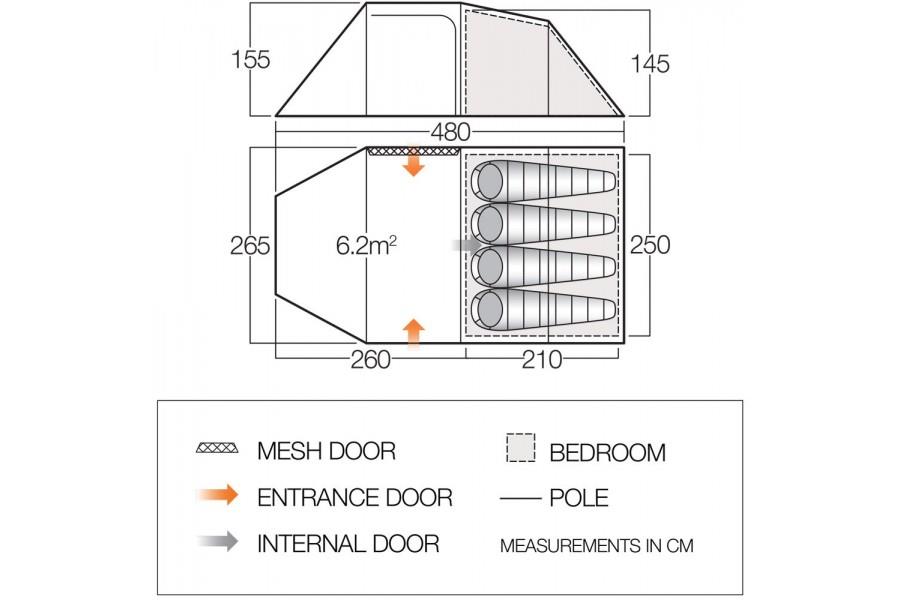 Vango Beta 450XL Dimensions