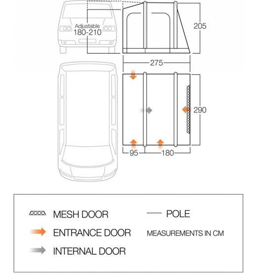 Vango Faros II Air Low Driveaway Awning FLoorplan