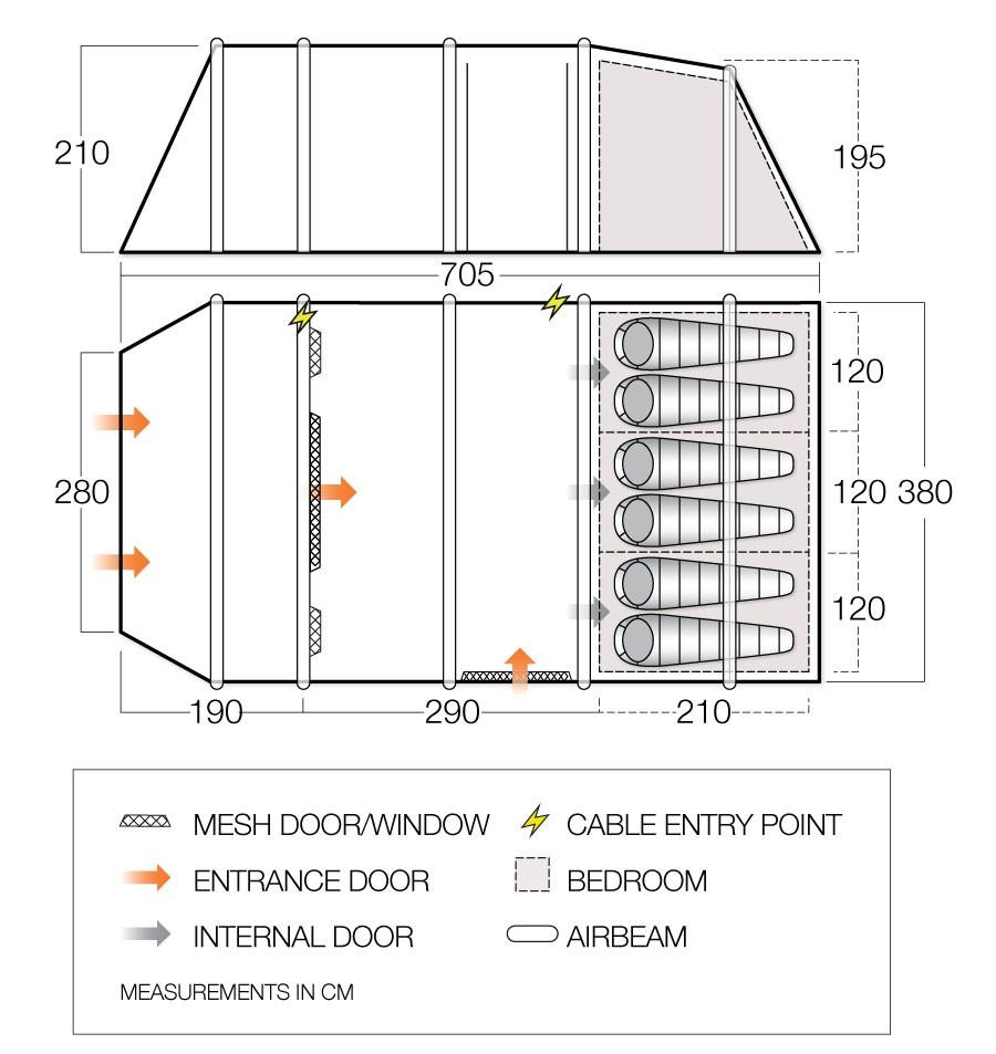 Vango Joro Air 600XL Sentinel Eco Dura Dimensions