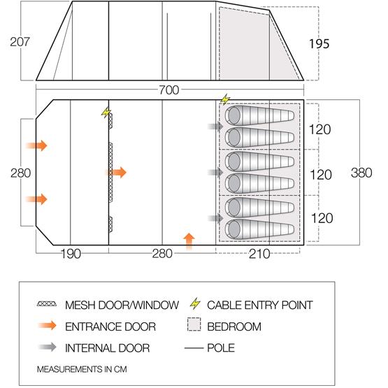 Vango Lismore 600XL Poled Tent Floorplan