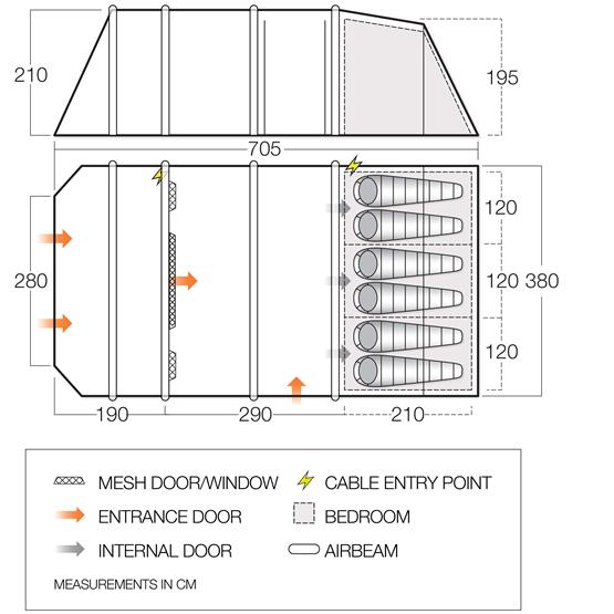 Vango Lismore Air 600XL Family Tent Floorplan