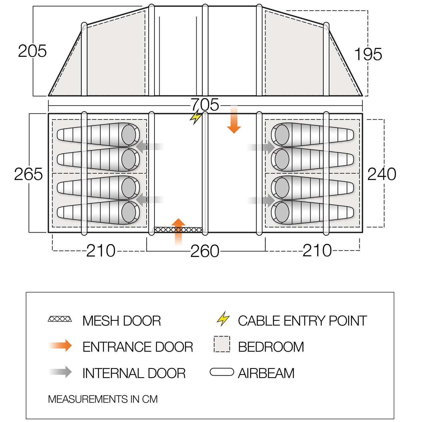 Vango Longleat II Air 800XL Tent Dimensions