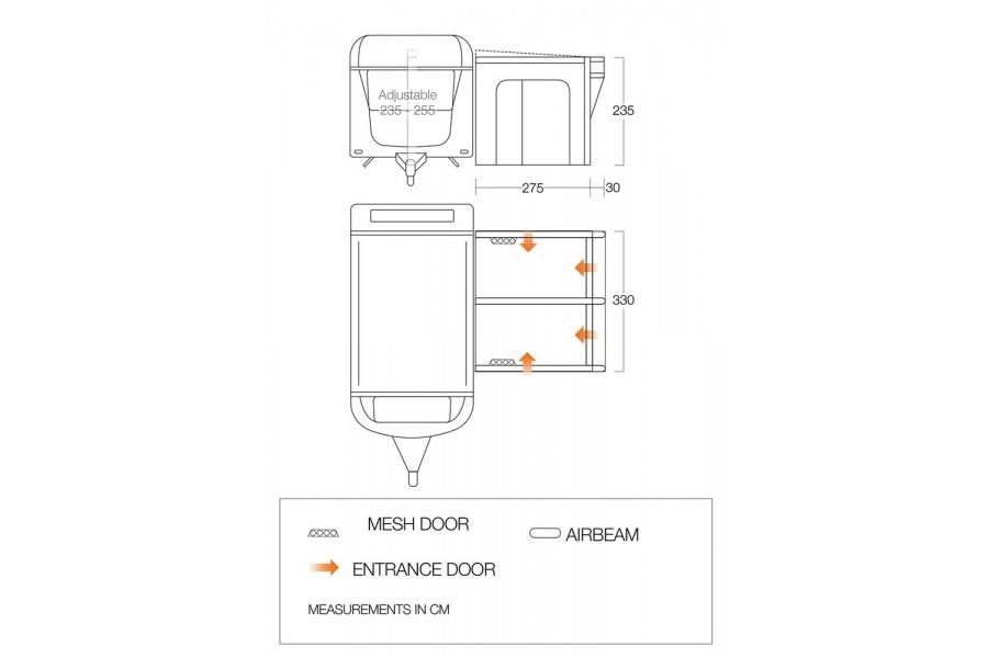 VANGO RIVIERA AIR 330 ELEMENTS PROSHIELD Dimensions