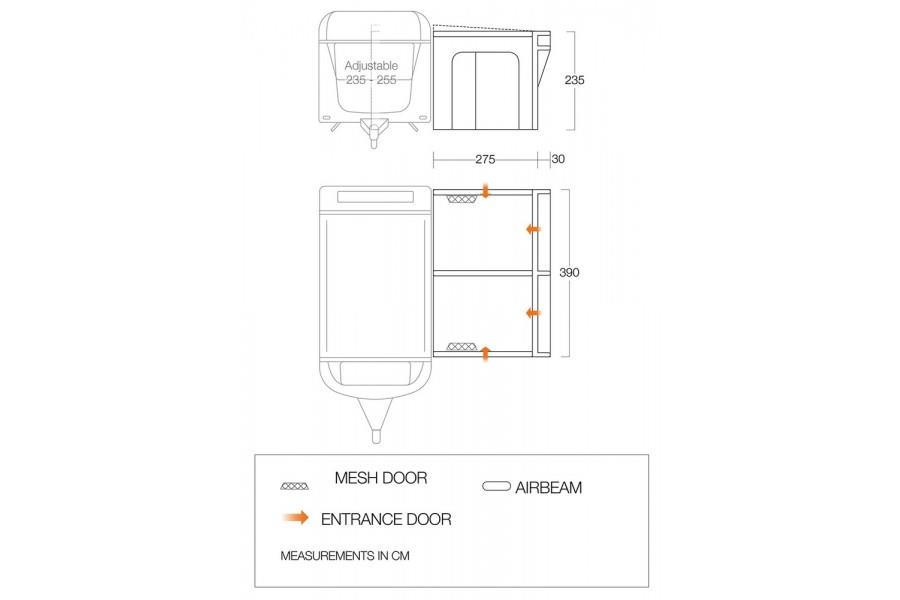 VANGO RIVIERA AIR 390 ELEMENTS PROSHIELD Dimensions