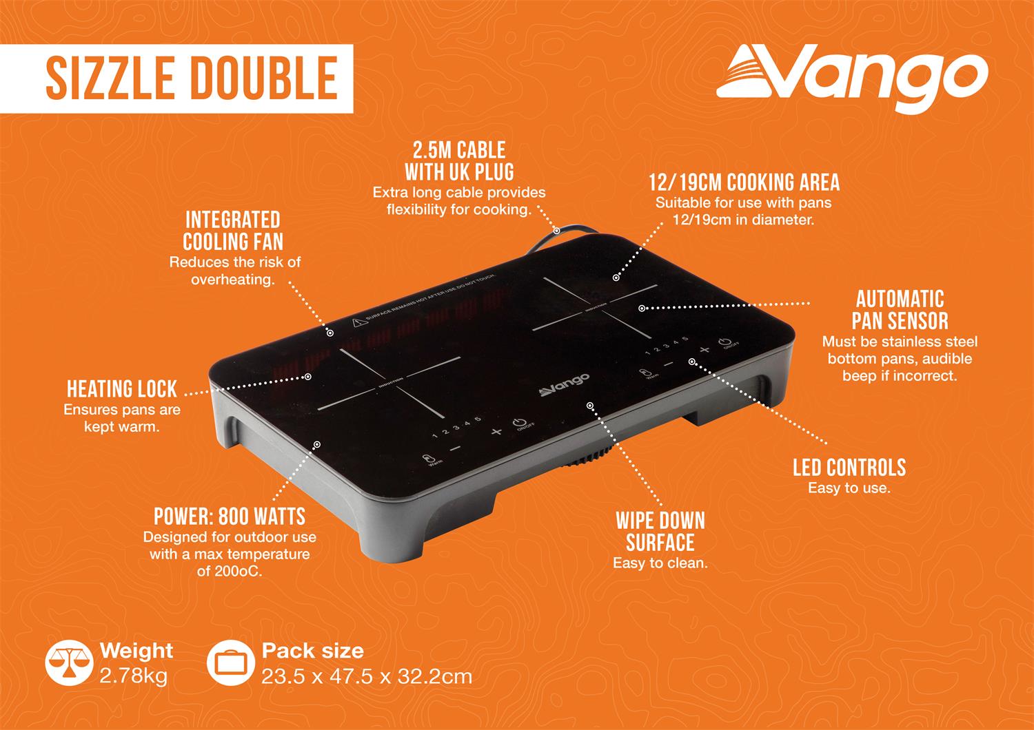 Vango Sizzle Double 1Size Black Induction Hobs