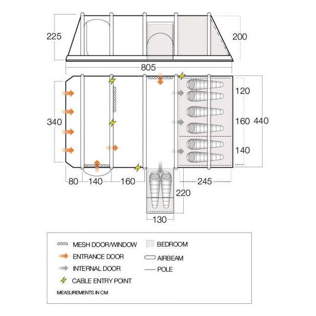 VANGO TAHITI AIR 850XL DIMENSIONS