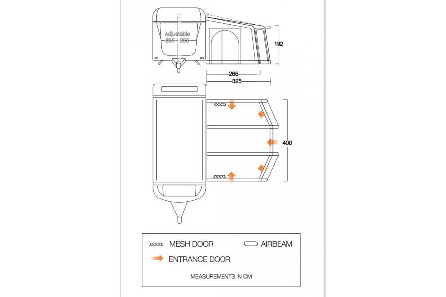 VANGO TUSCANY AIR 400 ELEMENTS PROSHIELD Dimensions