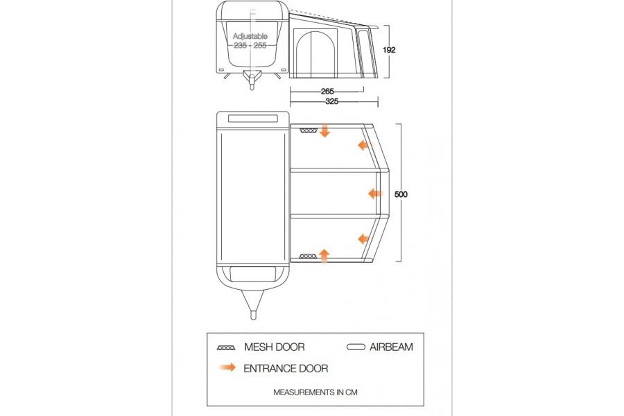 VANGO TUSCANY AIR 500 ELEMENTS PROSHIELD Dimensions