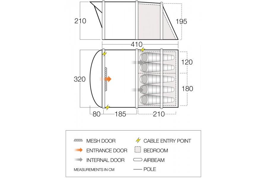 Vango Diablo II Air 850XL Dimensions