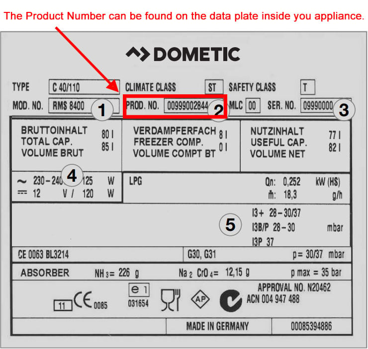 Dometic Product Number Plate