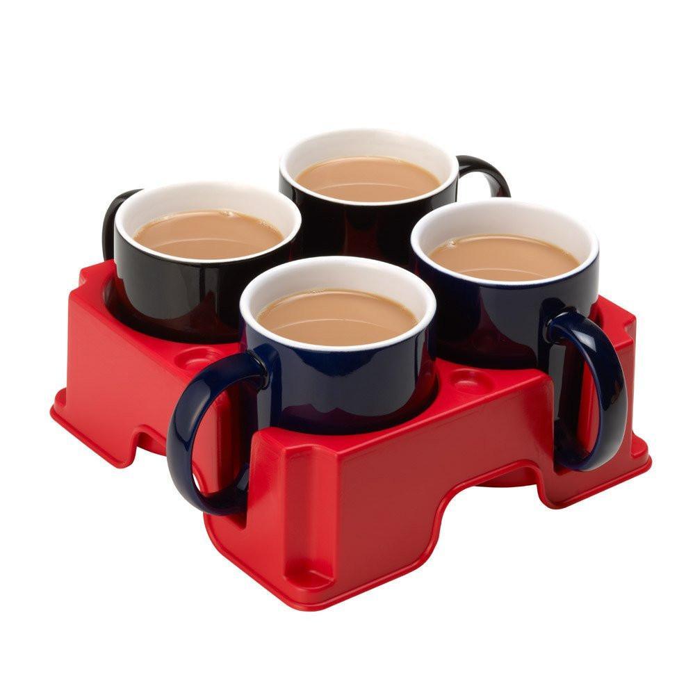 Made in UK Anti Spill Muggi 4 Cup Mug Glass Bottle Holder Carrier Tray in Black Use it anywhere Couch Floor Bed Man Cave Car RV Camper Camping Park Beach 
