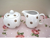 Sugar Bowl And Jug Set- White With Brown Spots Sugar Bowl And Jug Set- White With Brown Spots