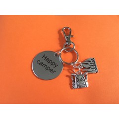 ^^^Happy Camper^^^ Key ring with back pack and camp fire charms excellent christmas/ birthday gift