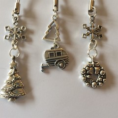 3 x christmas decoration (long) with caravan, snowflakes, christmas trees, and wreath charms