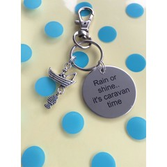 ^^^Rain or shine......it^^^s caravan time^^^ Key ring with fishing charm (fisherman boat) great christmas/ birthday gift