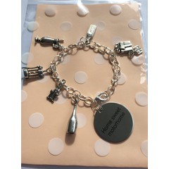 ^^^home sweet motorhome^^^ charm bracelet with wine bottle, wine glasses, gin bottle, cocktail, bottle opener and present charms Great gift