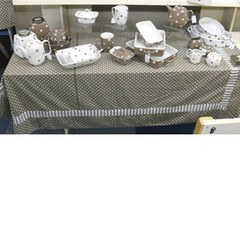 Large Table Cloth- Brown With Polka Dots And Stripes